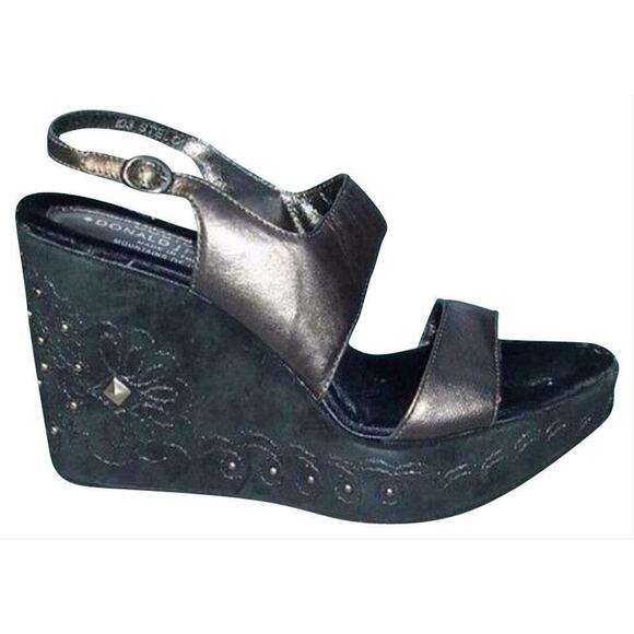 Donald Pliner Shoes - Donald Pliner Metallic Leather Platform Wedge Shoe Suede Embroidery $275 NIB